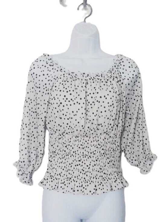 by Anthropologie Tops - Peasant Top by Anthropologie White W/ Black Polka Dot Boho On / Off Shoulder S